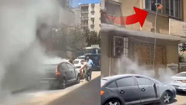 Mardin'de Otomobil Alev Alev! Vatandaşın İlginç Söndürme Çabası